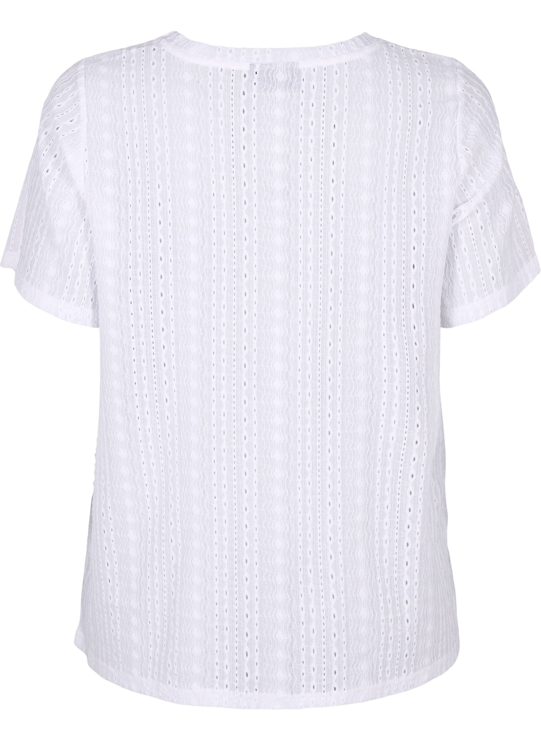 Zizzi Blouse met korte mouwen en getextureerd patroon, Bright White, Packshot image number 1