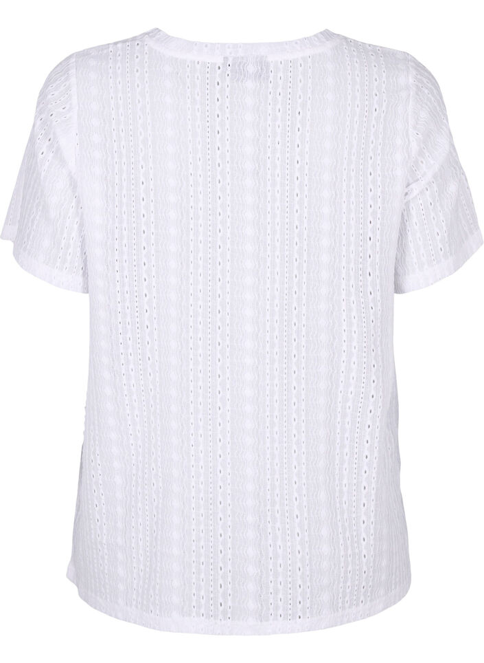 Blouse met korte mouwen en getextureerd patroon, Bright White, Packshot image number 1