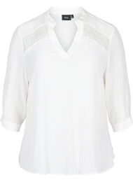 Viscose blouse met 3/4 mouwen en kant detail, Bright White