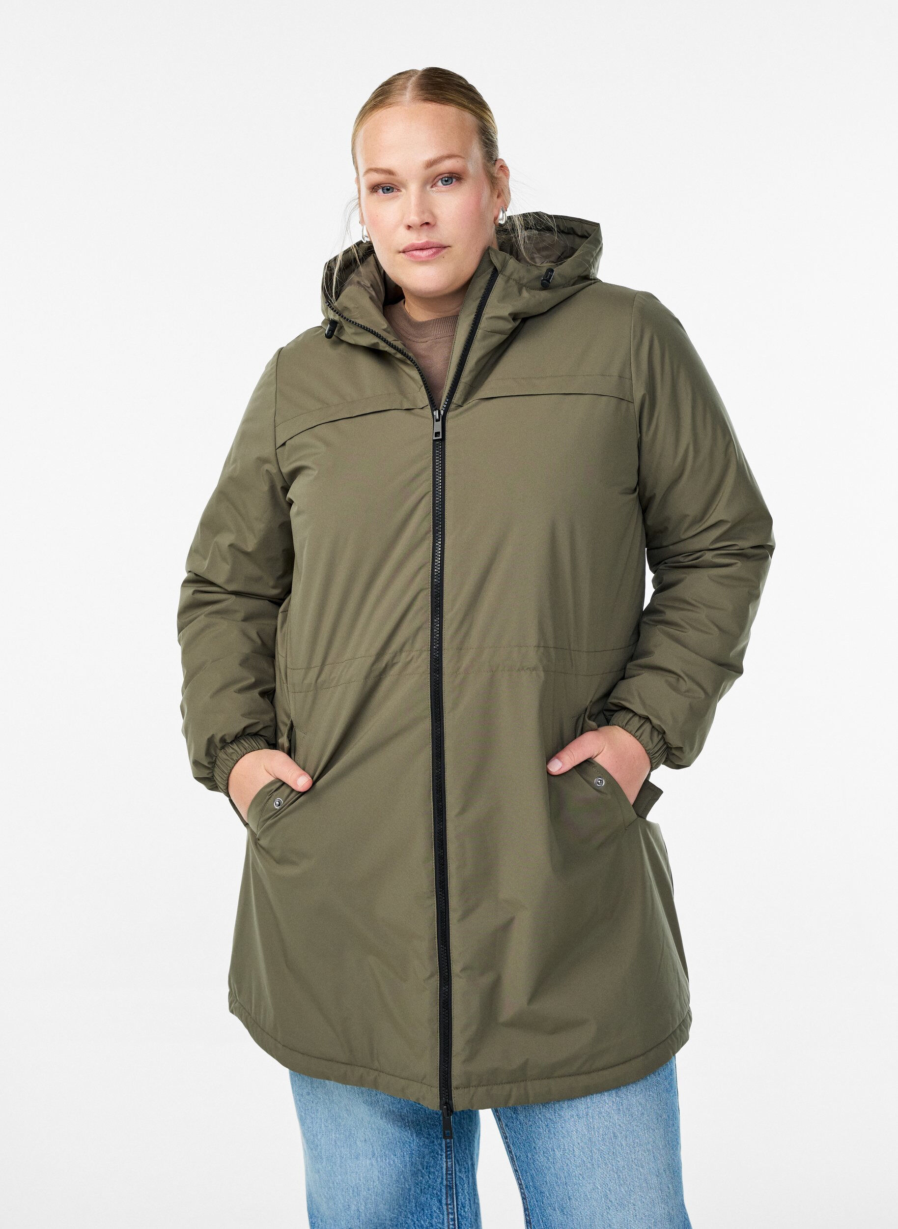Lichtgewicht gewatteerde parka met een capuchon, Groen, Model