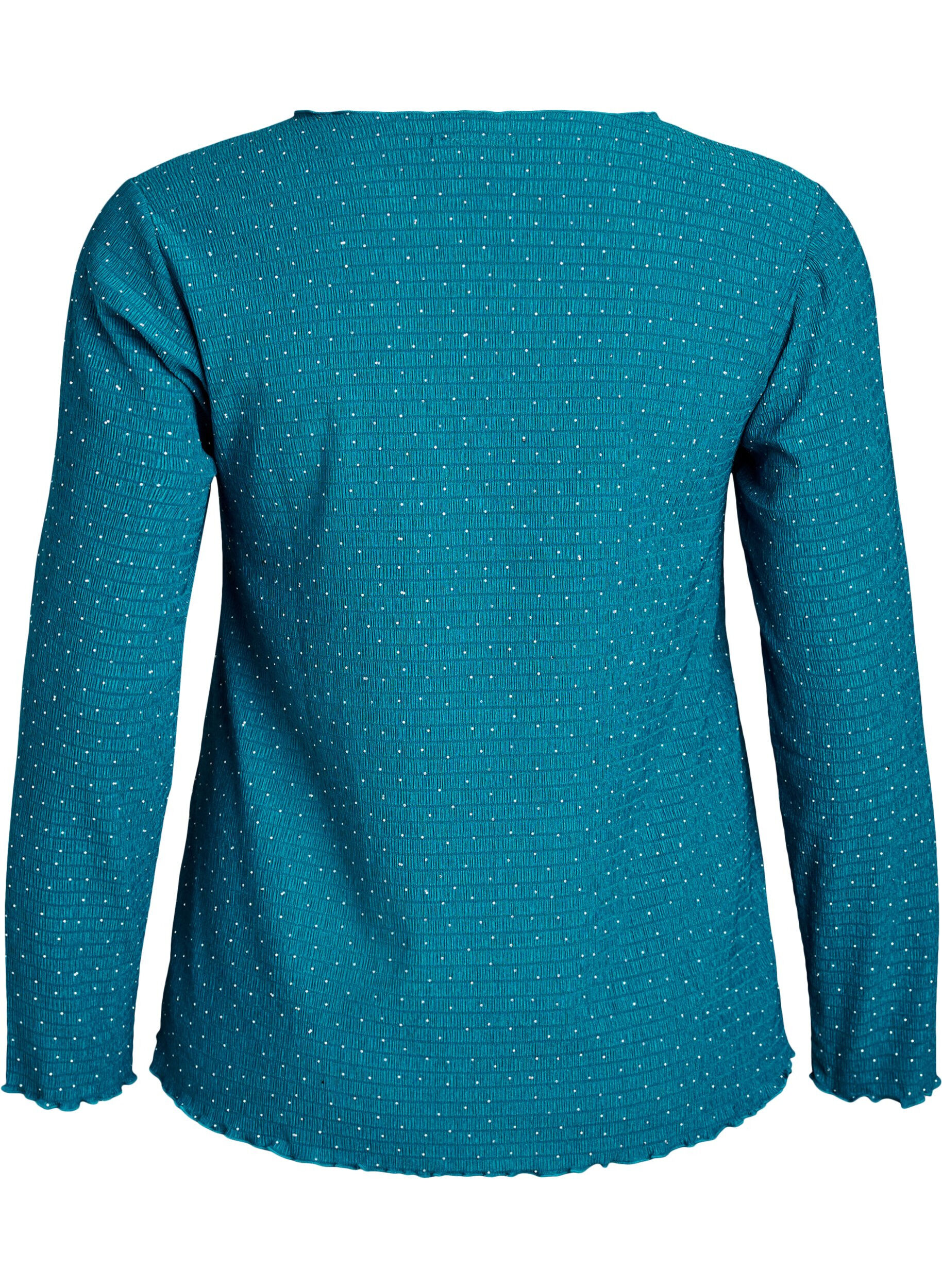 Zizzi Blouse met lange mouwen en strassstenen, Blauw, Packshot image number 1