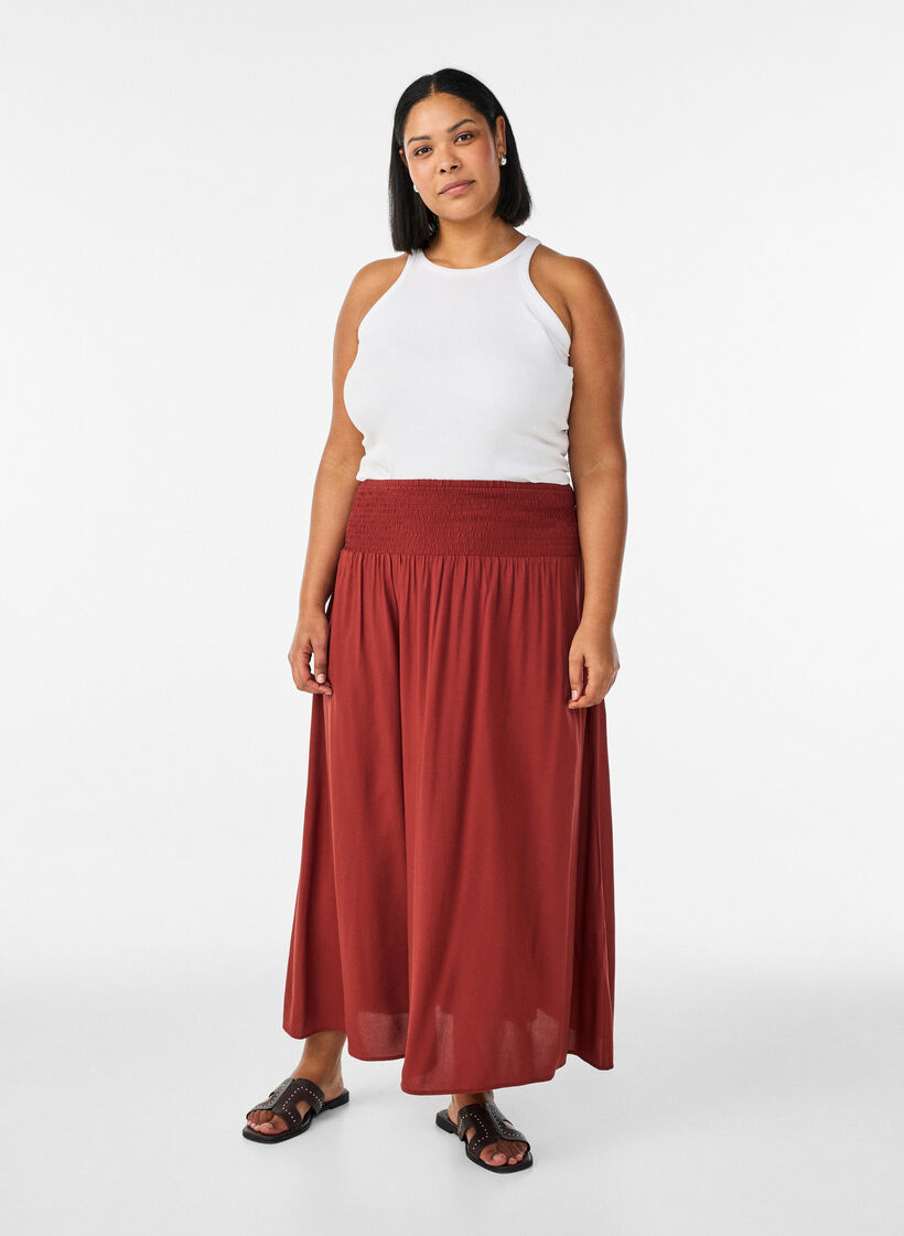 Viscose maxi-rok met smock, Rood, Model image number 0