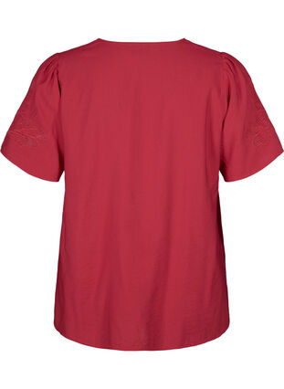Viscose blouse met korte mouwen en borduursel, Tango Red, Packshot image number 1