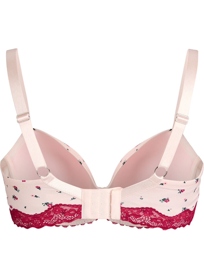 Voorgevormde bh met bloemenprint en kanten details, Roze, Packshot image number 1