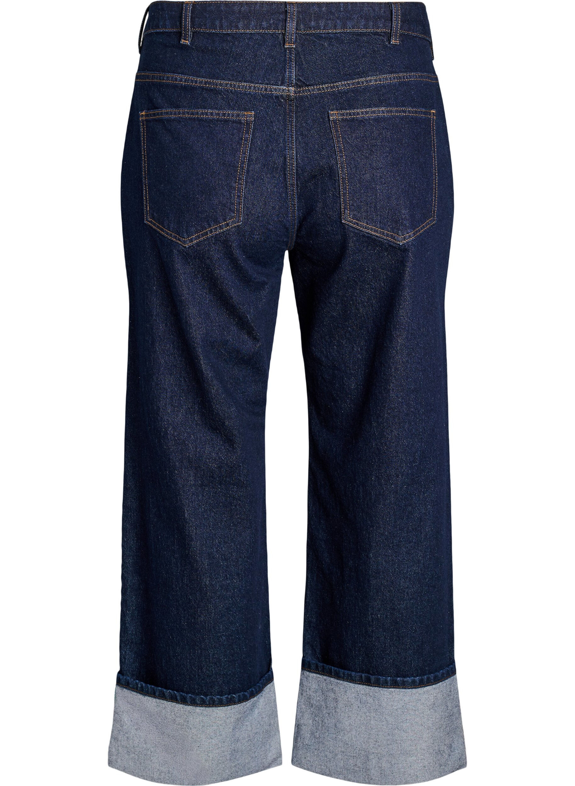 Zizzi Straight-fit jeans met wijde pijpen en omslagen, Blauw, Packshot image number 1