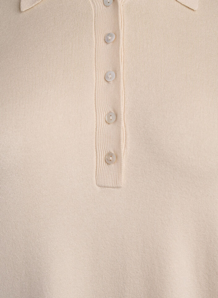 Fijngebreid poloshirt met korte mouwen, Beige, Packshot image number 2