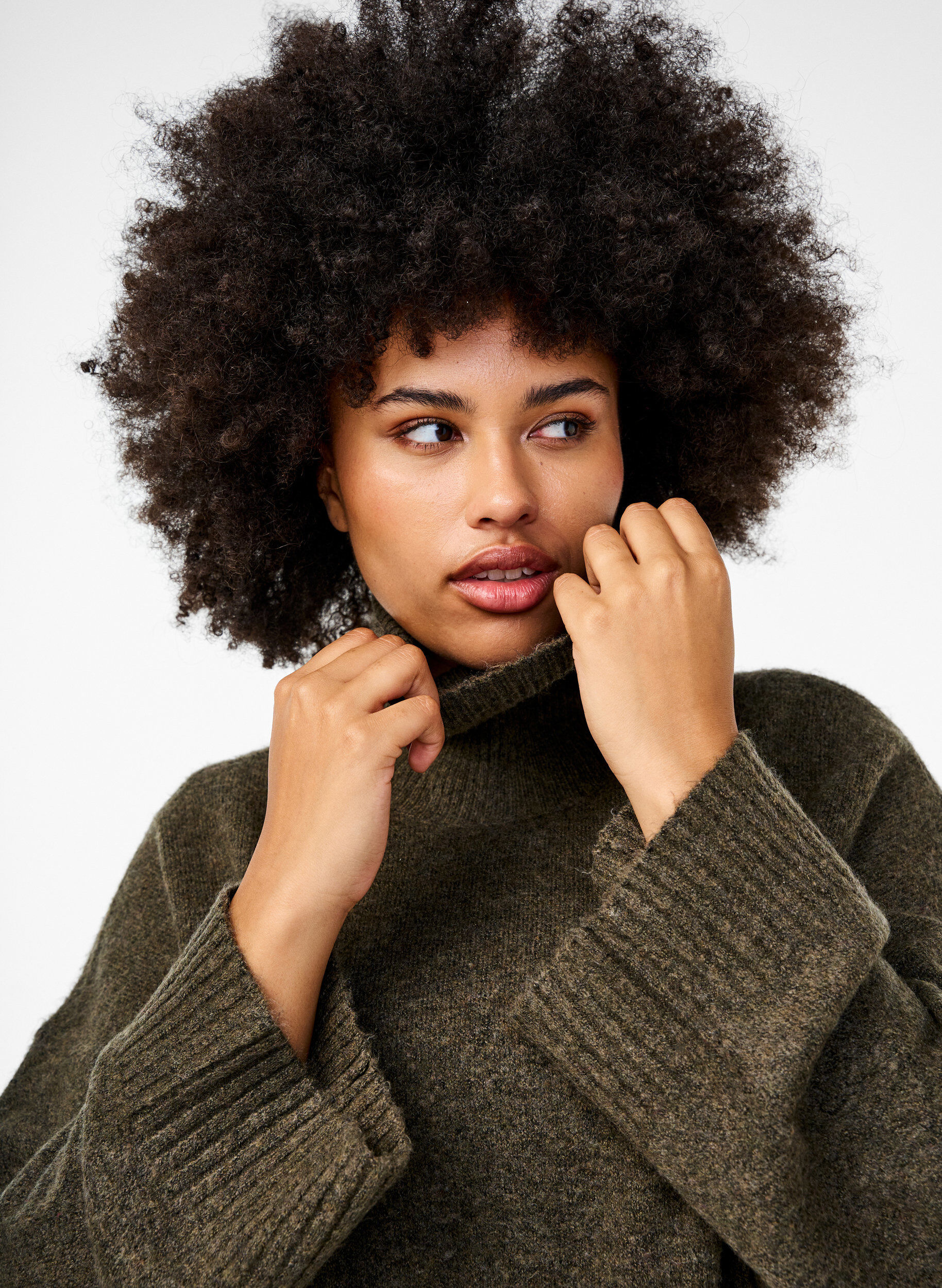 Zizzi Gebreide blouse met col, Sea Turtle Mel., Model image number 2