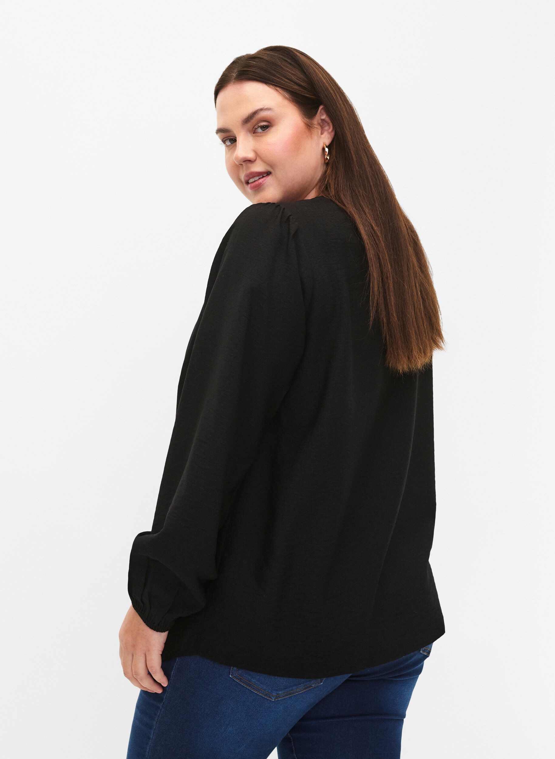 Zizzi Blouse van viscose met gehaakt detail, Black, Model image number 1