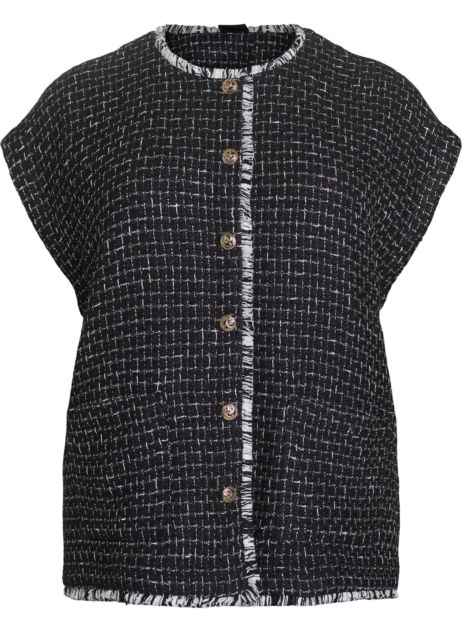 Zizzi Geruite gilet met decoratieve knopen, Zwart, Packshot image number 0