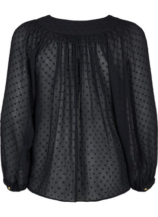 Gestippelde V-hals blouse met parels, Black w. Cobber, Packshot image number 1