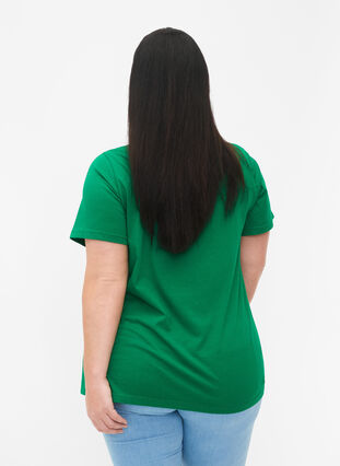Katoenen t-shirt met tekstopdruk en v-hals, Jolly Green ORI, Model image number 1