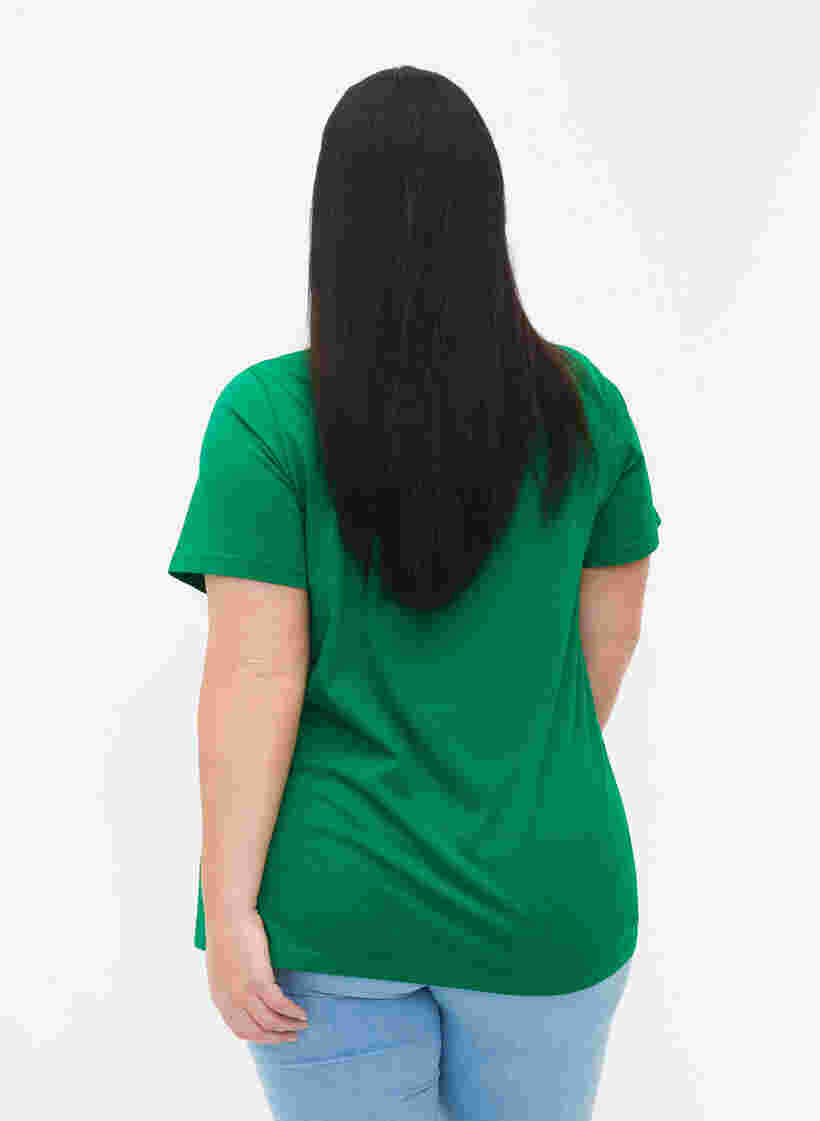Katoenen t-shirt met tekstopdruk en v-hals, Jolly Green ORI, Model image number 1