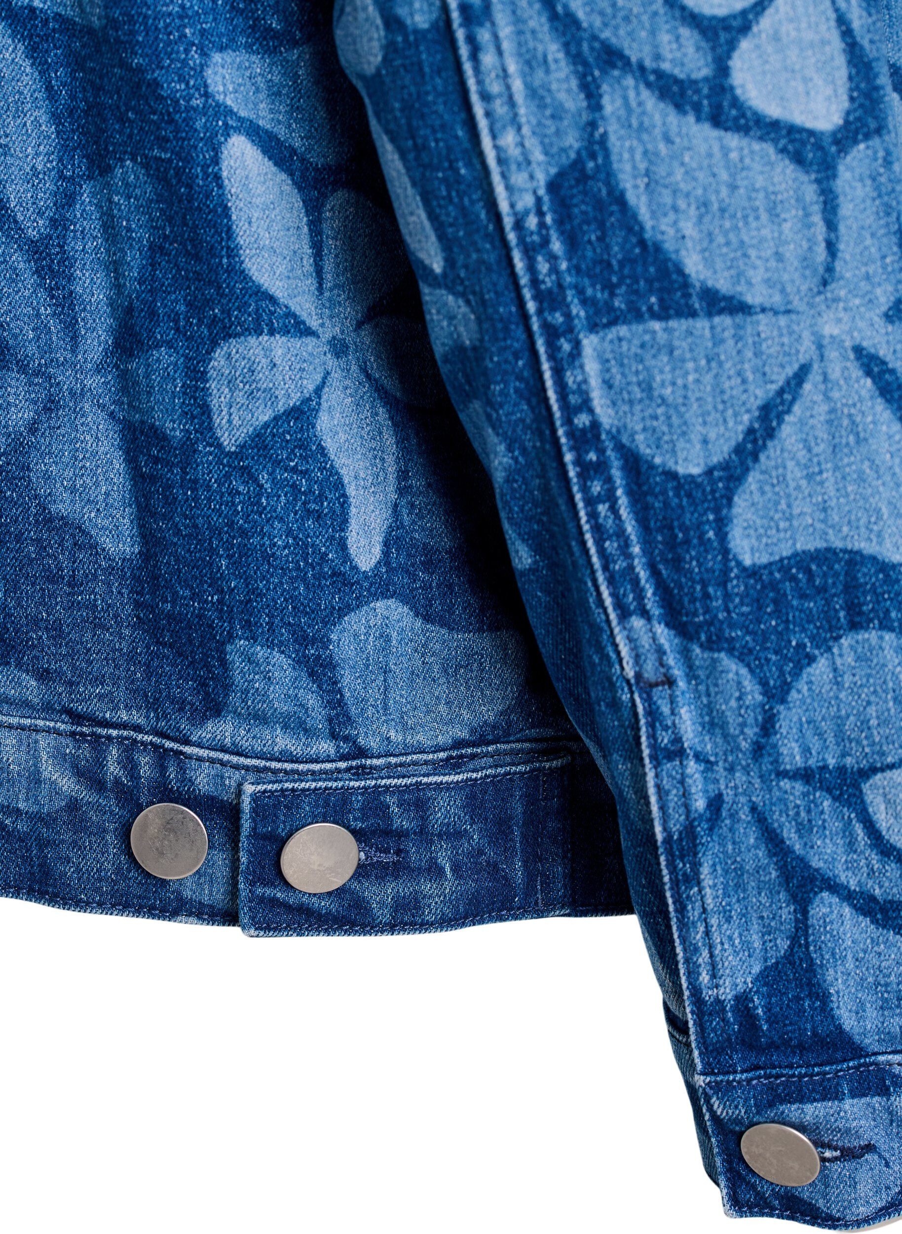 Zizzi Denimjack met bloemenpatroon, Blauw, Packshot image number 4