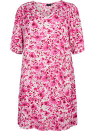 Gebloemde viscose jurk met a-vorm, Pink Flower Rain