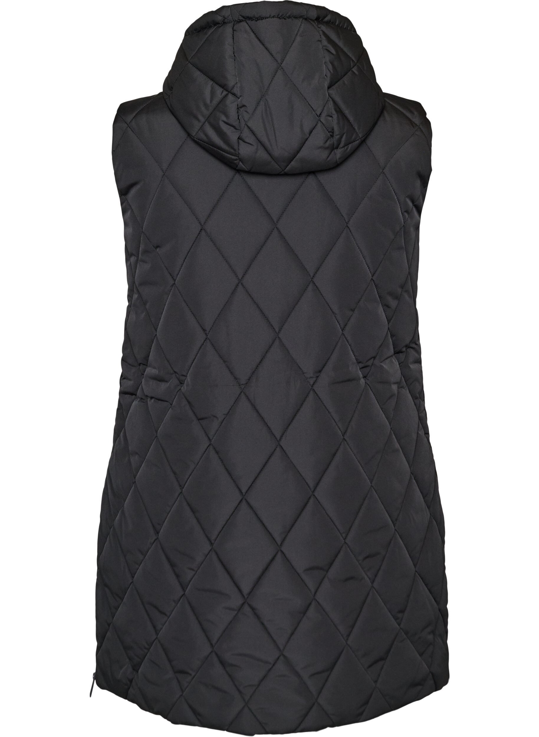 ZizziHalflang gewatteerd gilet met capuchon, Zwart, Packshot image number 1