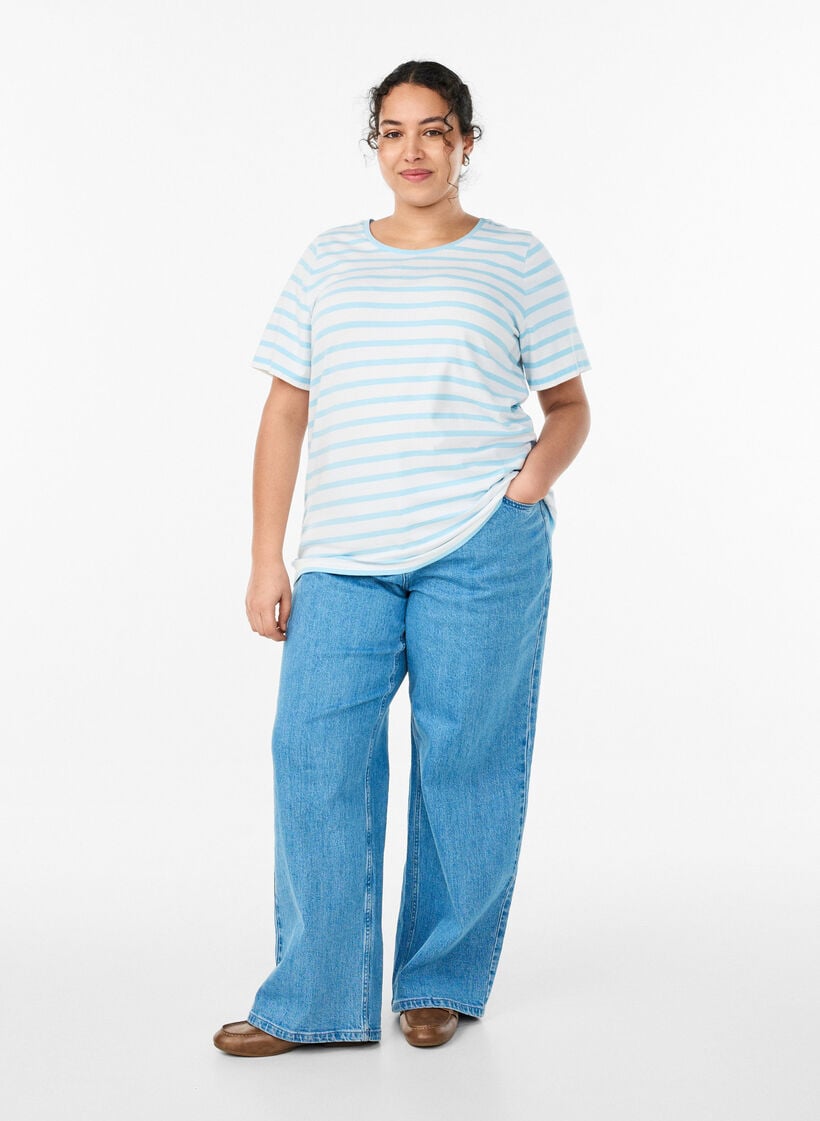 Gestreept T-shirt van biologisch katoen, Blauw, Model image number 1