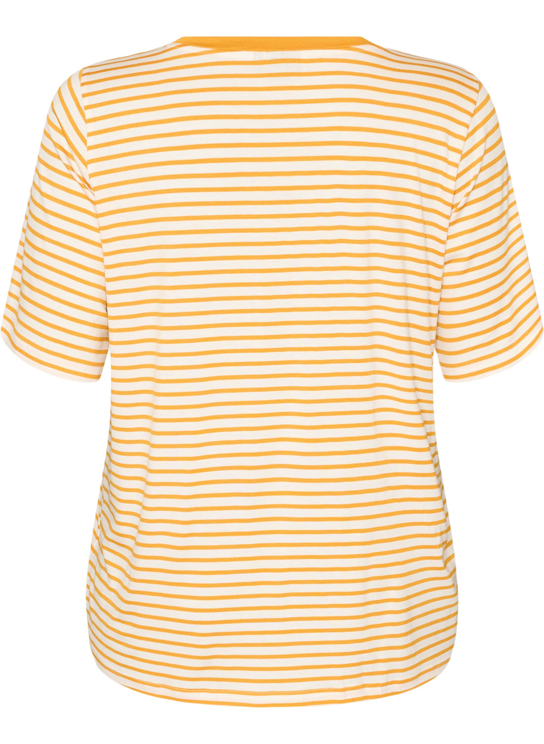 ZizziT-shirt met TENCEL&trade; Lyocell en strepen, Geel, Packshot image number 1