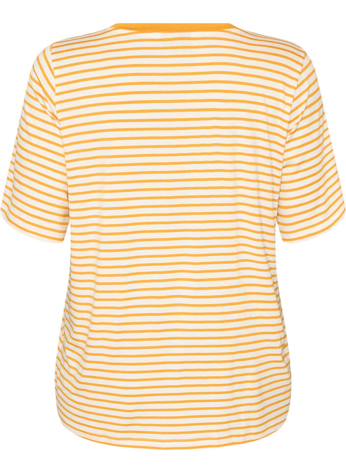T-shirt met TENCEL&trade; Lyocell en strepen, Geel, Packshot image number 1