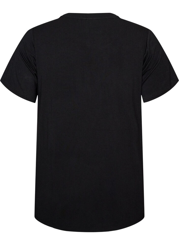 Viscose T-shirt met strassteentjes, Zwart, Packshot image number 1