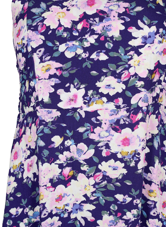 Gebloemde viscose strappy jurk met smock, Blue Flower, Packshot image number 2