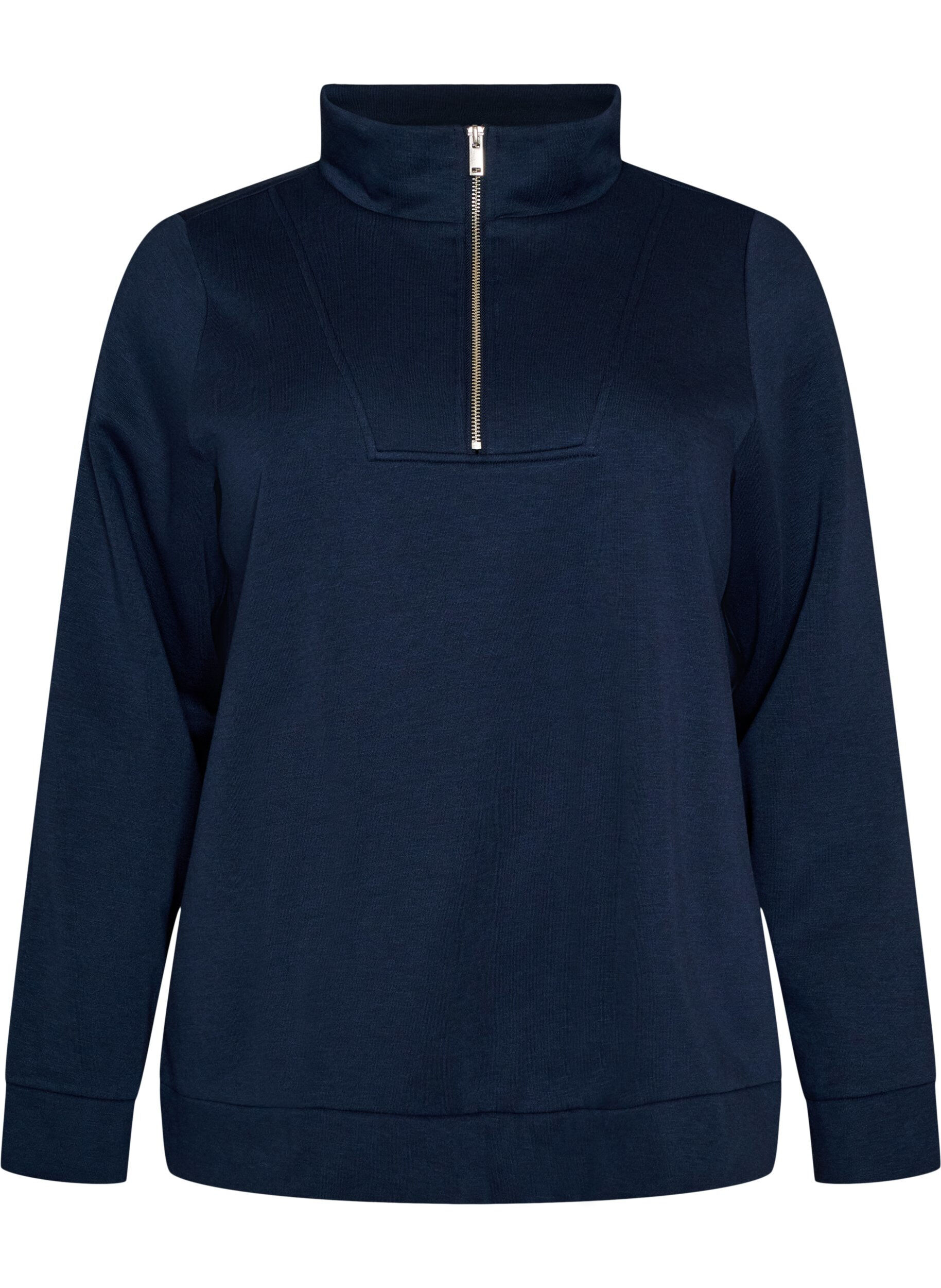 ZizziSweatshirt met hoge kraag en ritssluiting, Blauw, Packshot image number 0