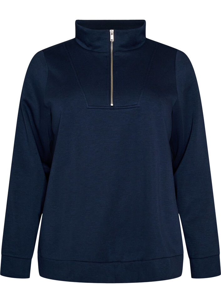 Sweatshirt met hoge kraag en ritssluiting, Blauw, Packshot image number 0