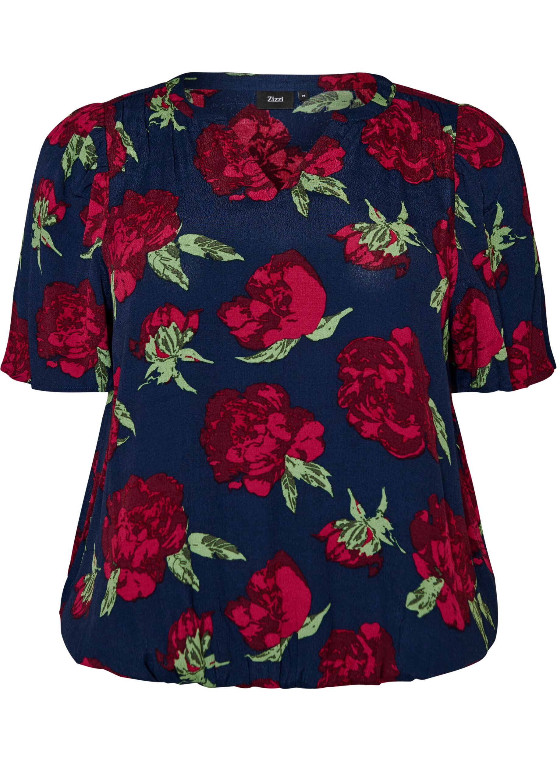 ZizziViscose blouse met bloemenprint en ballonvorm, Blauw, Packshot image number 0