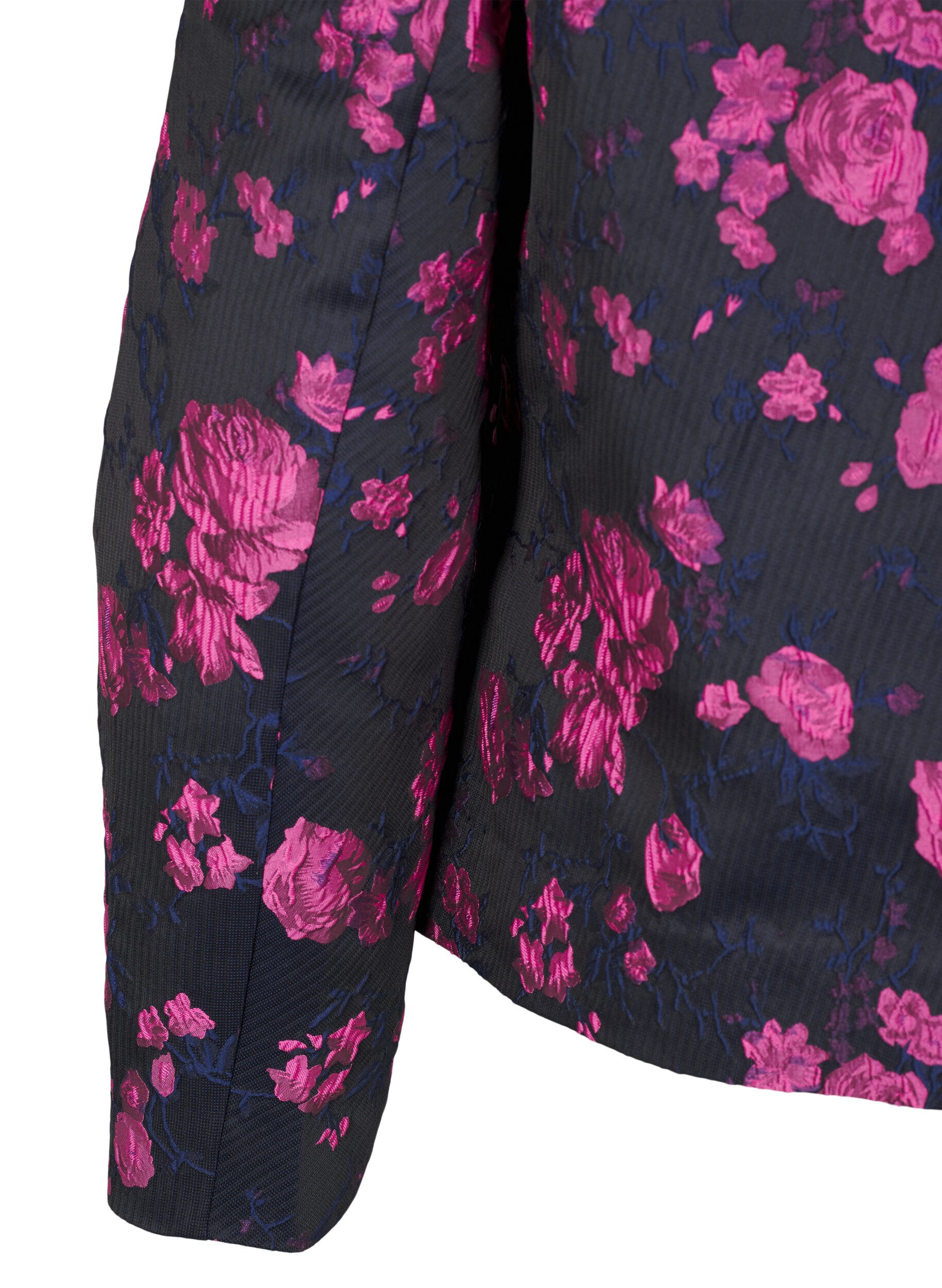 Zizzi Jacquard jas met bloemenprint, Black w. Red Rose, Packshot image number 3