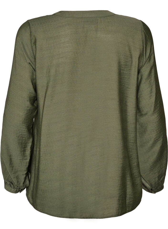 Viscose shirt met geborduurde mouwen, Groen, Packshot image number 1