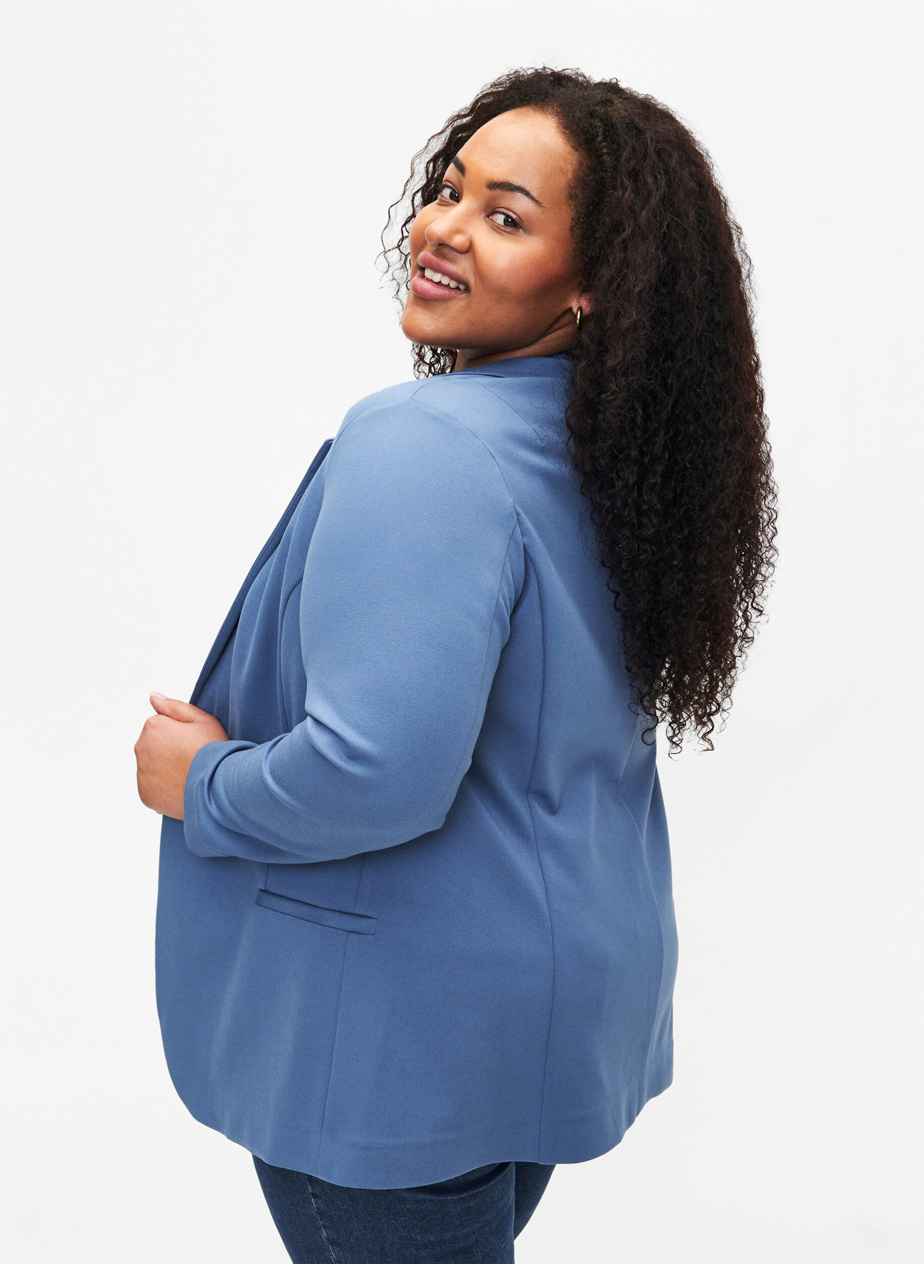 Zizzi Eenvoudige blazer met knoopsluiting, Blauw, Model image number 2