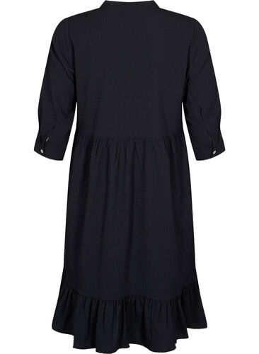 Effen midi jurk met 3/4-mouwen, Black, Packshot image number 1
