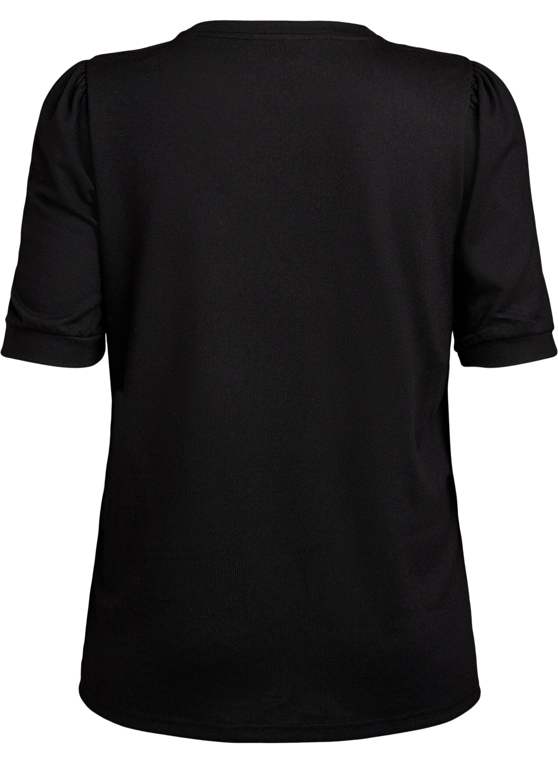 Zizzi Blouse met knoopdetail en korte pofmouwen, Zwart, Packshot image number 1