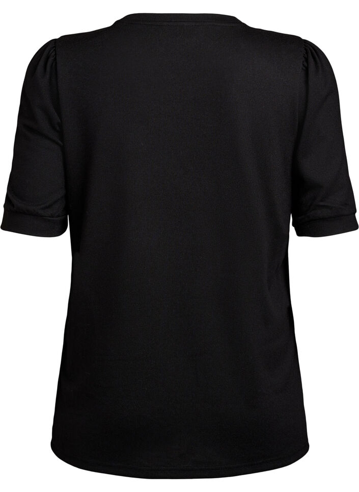 Blouse met knoopdetail en korte pofmouwen, Zwart, Packshot image number 1