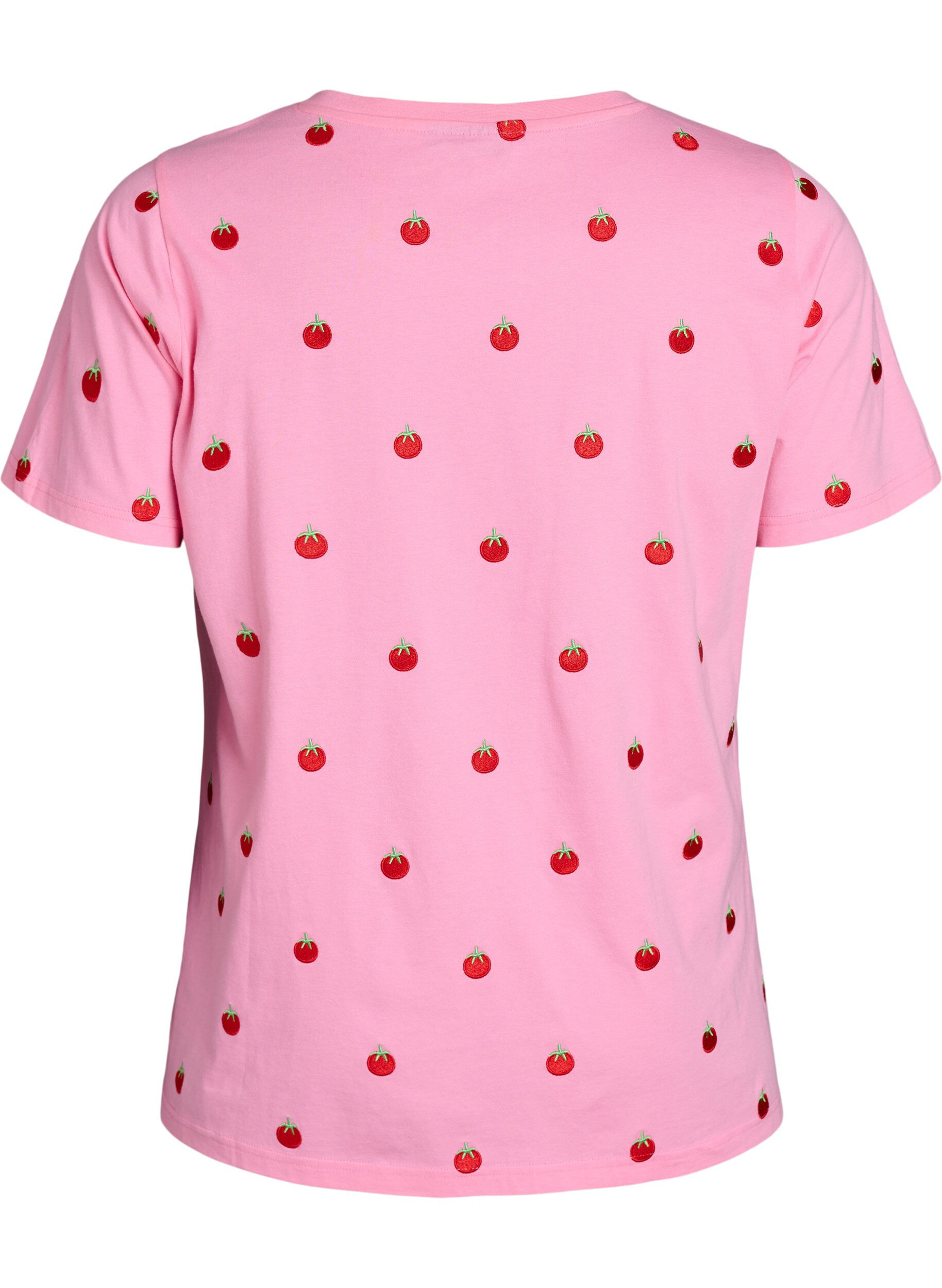 ZizziT-shirt in biologisch katoen met geborduurde motieven, Roze, Packshot image number 1