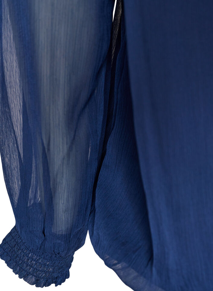 Chiffonblouse met doorschijnende mouwen, Blauw, Packshot image number 3