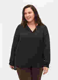 Effen kleur overhemd met v-hals, Black, Model