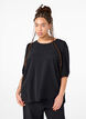 Blouse met korte mouwen en een strik op de rug, Black, Model image number 0