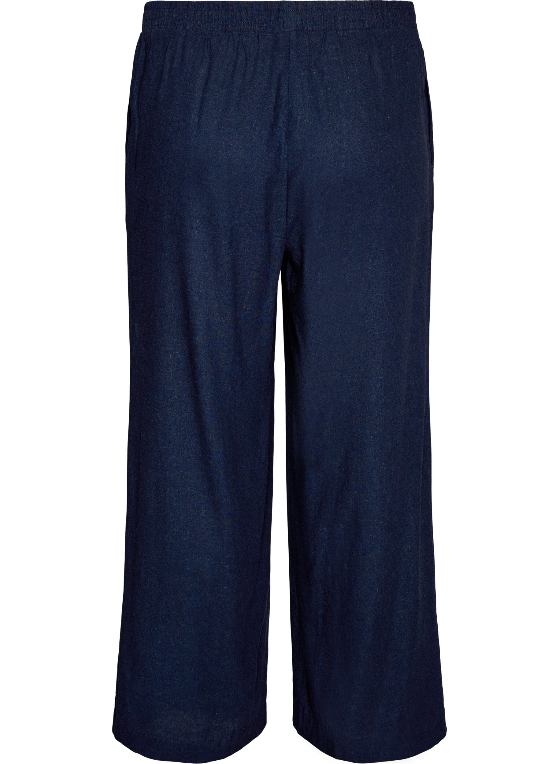 ZizziWijde linnen en viscose broek, Blauw, Packshot image number 1