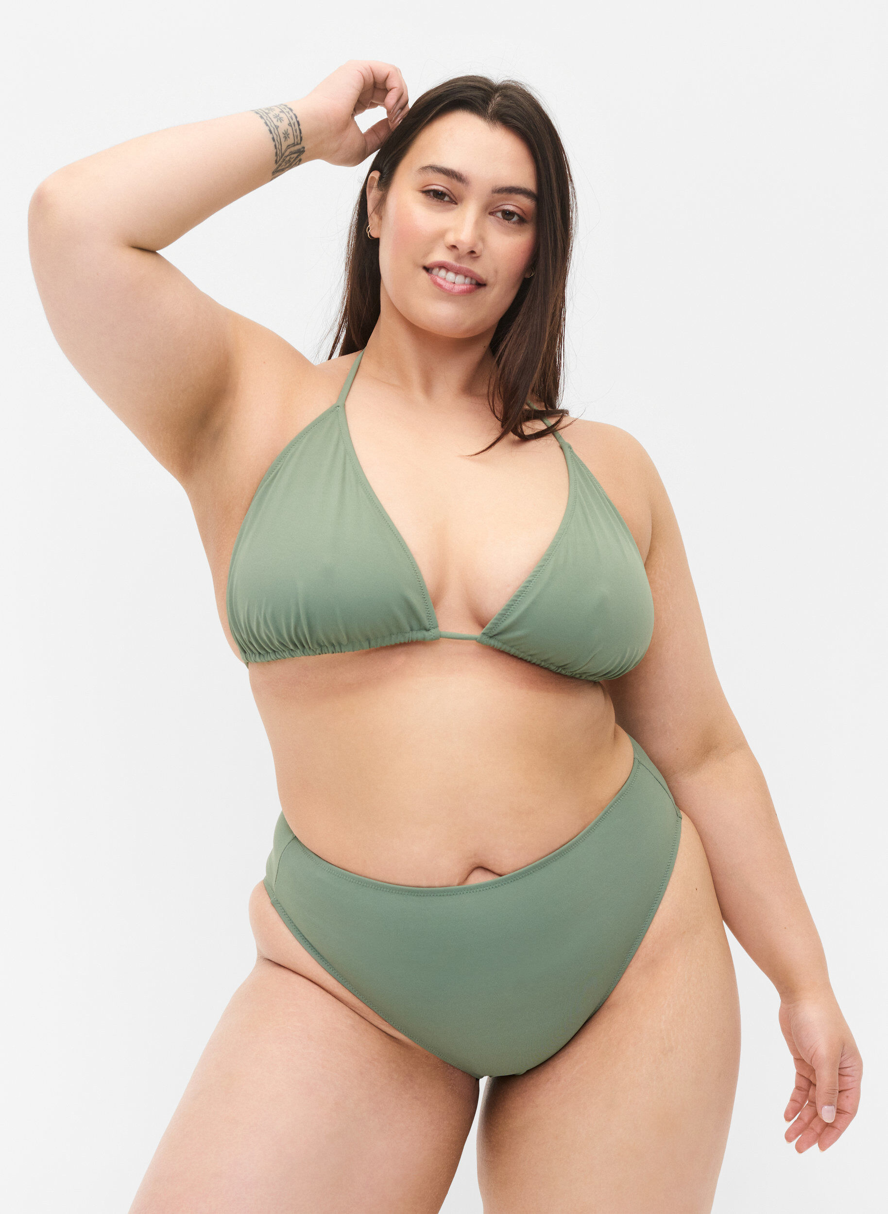 Zizzi Tai bikini broekje met normale taille, Groen, Model image number 0
