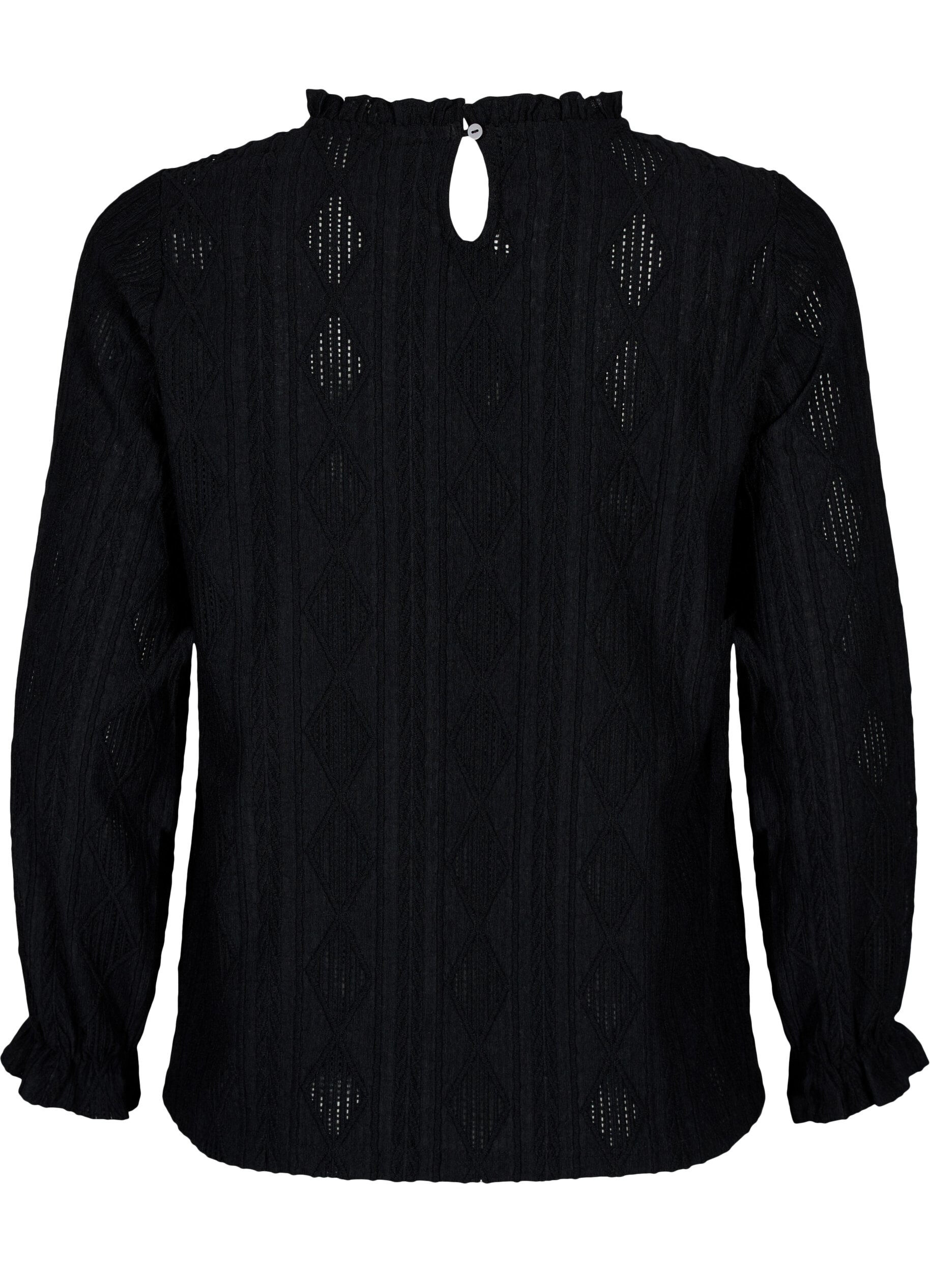 Zizzi Blouse met ruches en ton-sur-ton-patroon, Black, Packshot image number 1