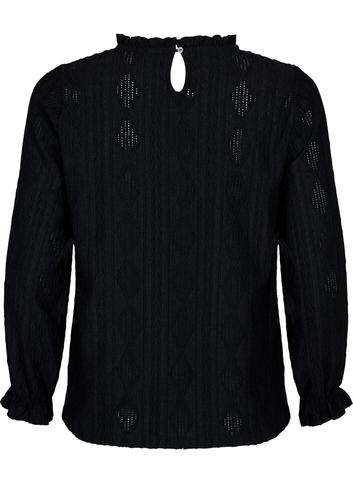 Blouse met ruches en ton-sur-ton-patroon, Black, Packshot image number 1