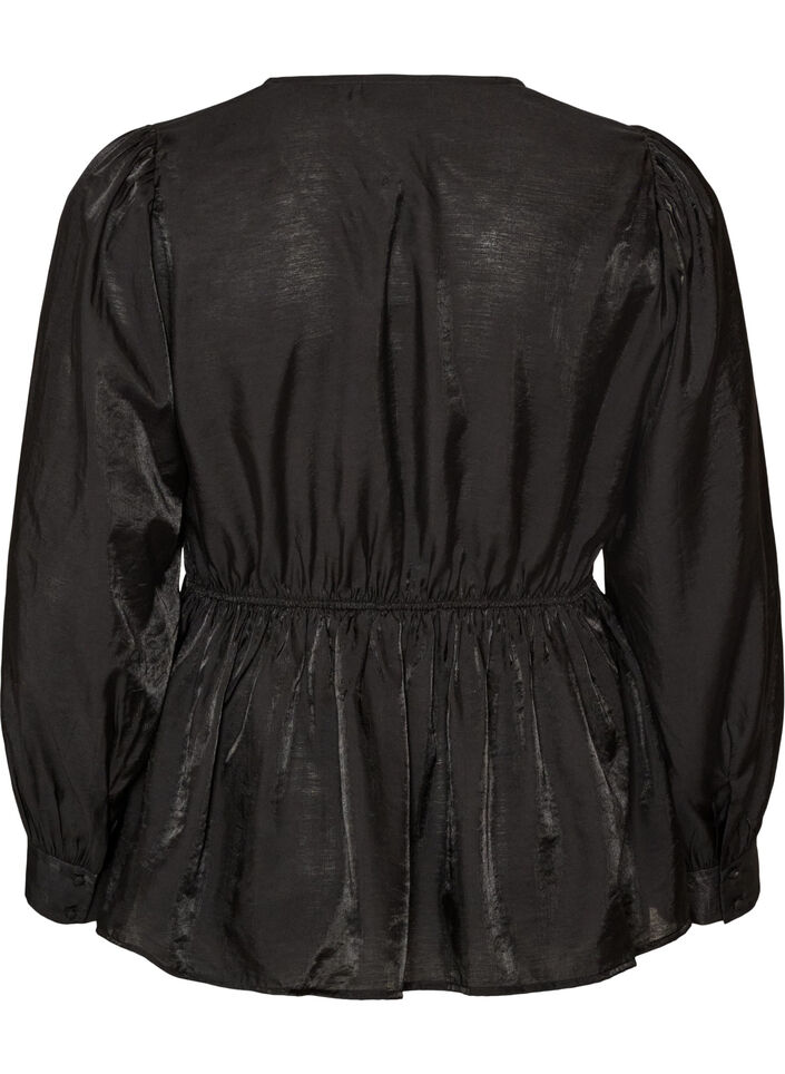 Glanzende viscose blouse met peplumeffect, Zwart, Packshot image number 1
