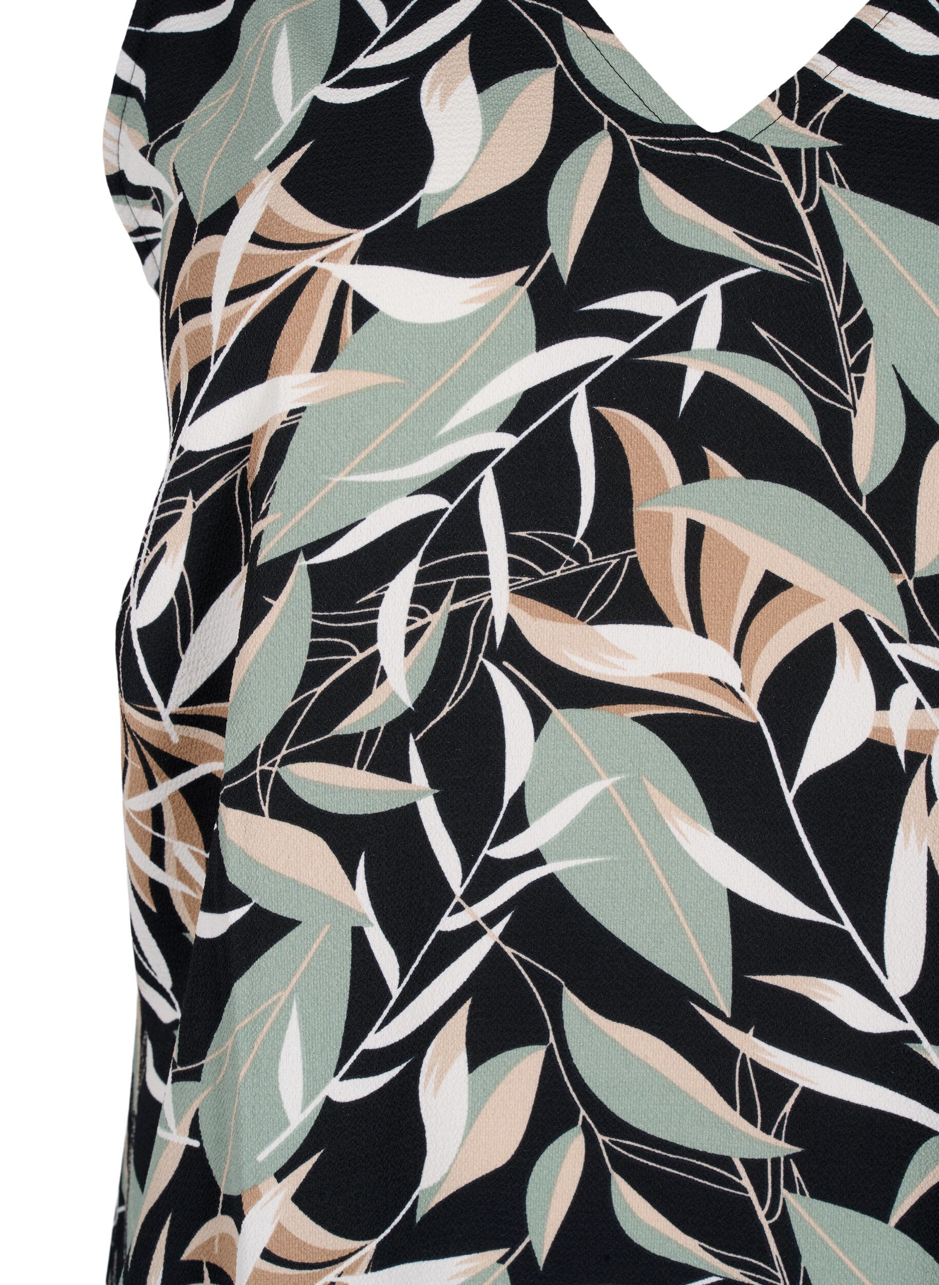 Zizzi Bedrukte top met v-hals, Black w. Gr.Leaf AOP, Packshot image number 2