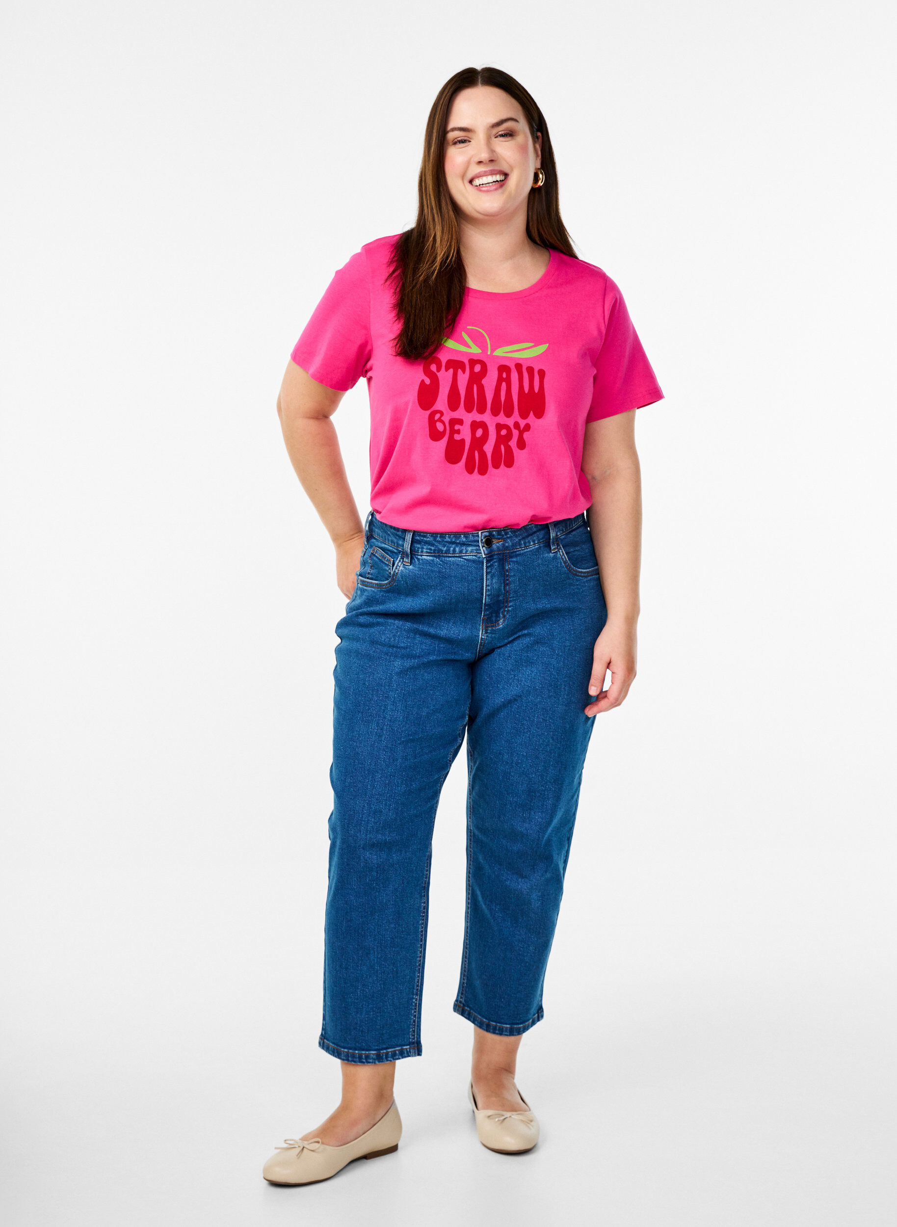 Zizzi Katoenen T-shirt met motief, Raspb. w. Strawberry, Model image number 2