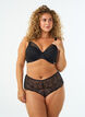 Hipster string zonder kruis met kant en hoge taille, Zwart, Model image number 0