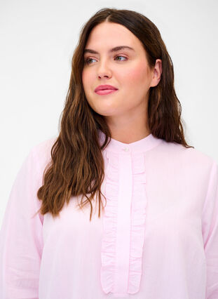Katoenen blouse met strepen en ruches, Pink Stripe, Model image number 2