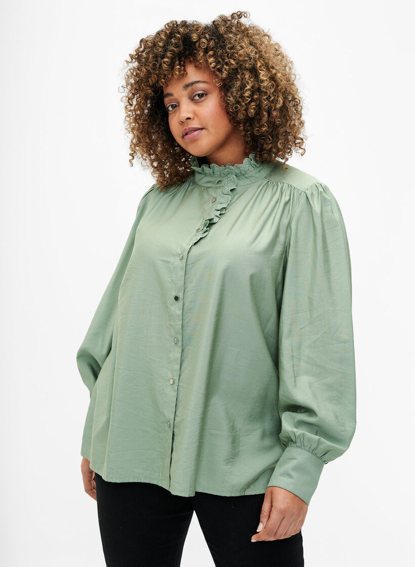 Visicoshirt Blouse met ruffles, Green Bay, Model image number 0