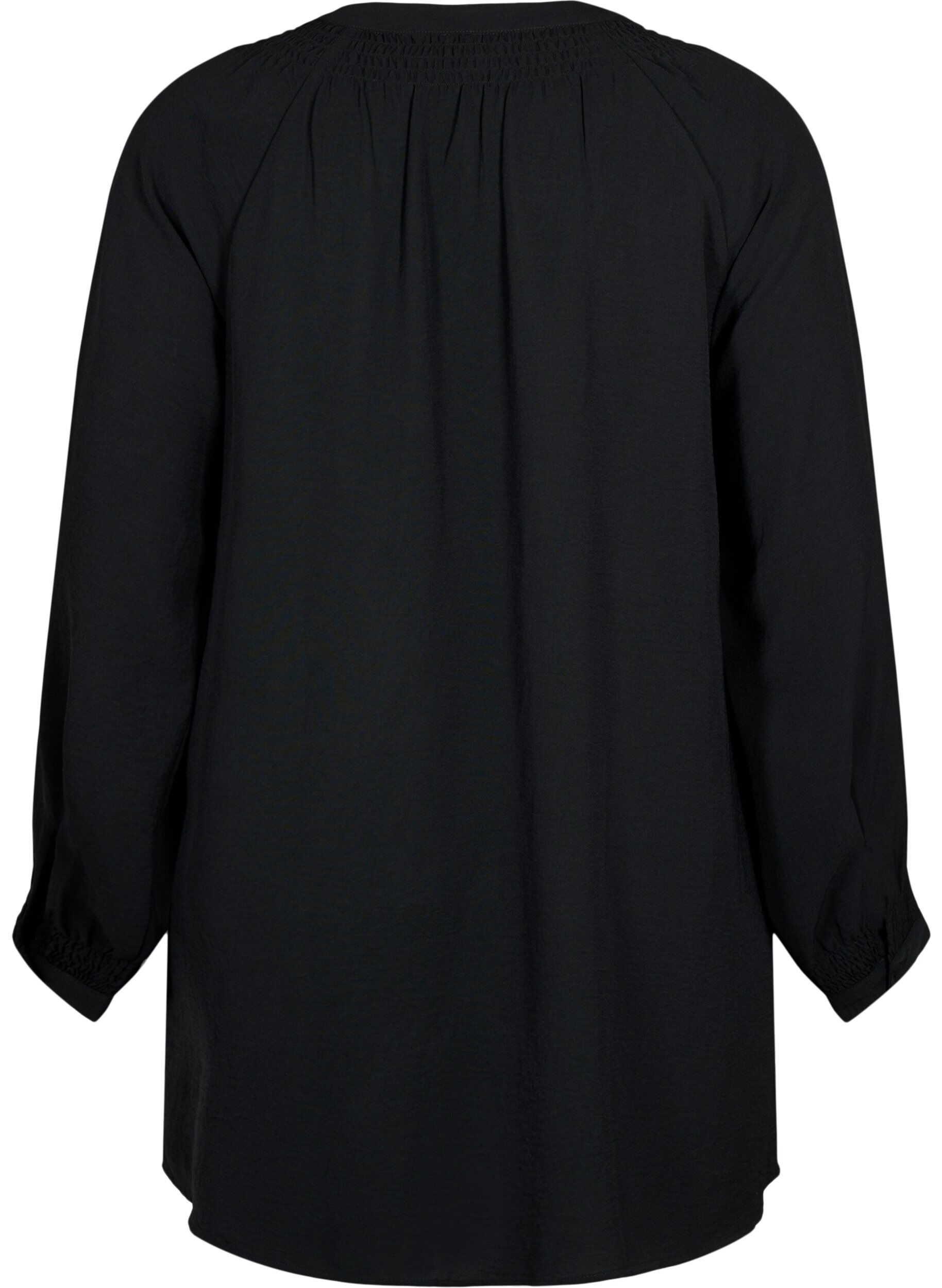 Zizzi Tuniek met lange mouwen en smokdetails., Black, Packshot image number 1