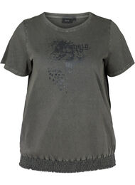 T-shirt met korte mouwen, acid wash en smokwerk, Dark grey acid wash