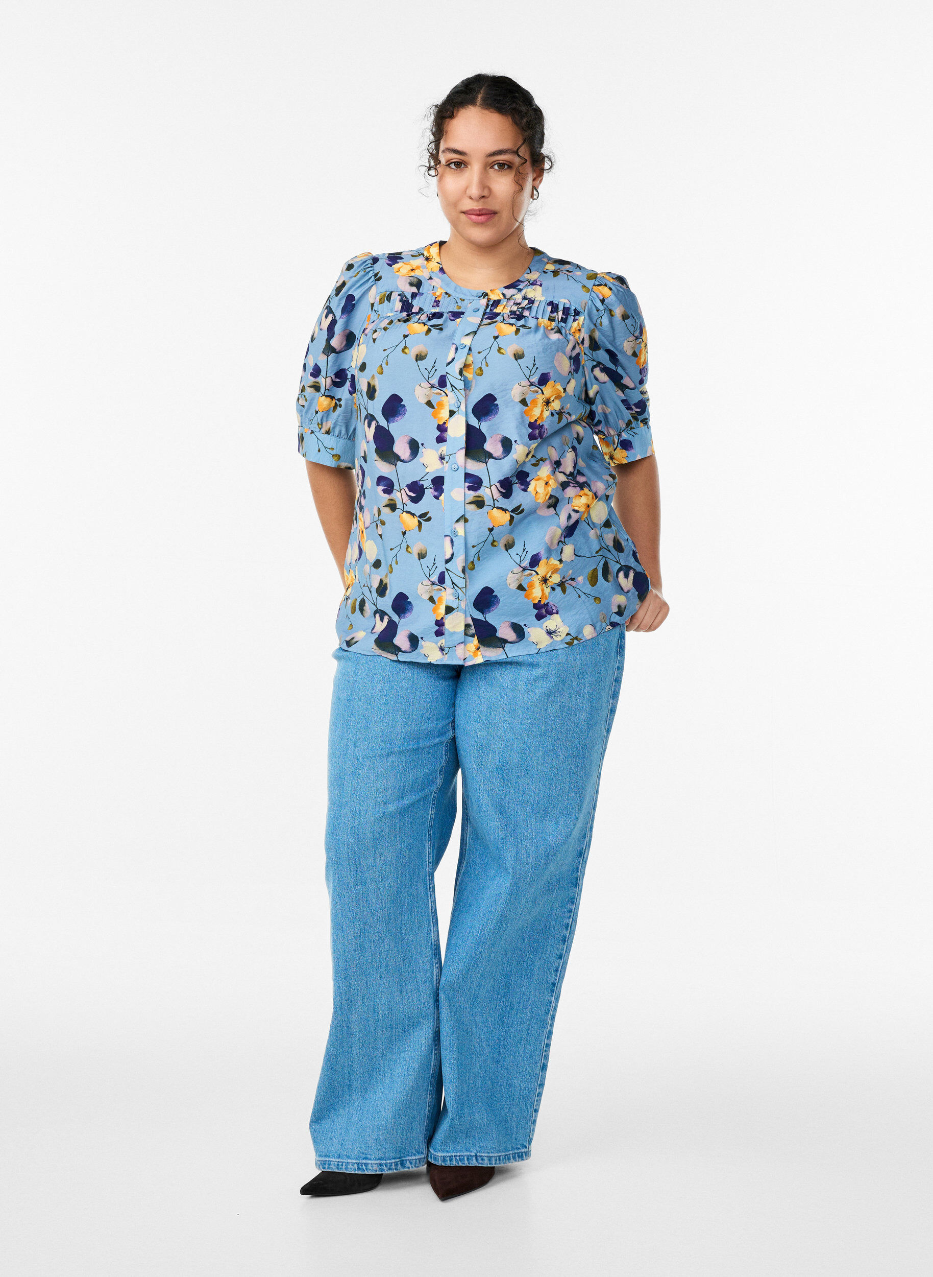 Zizzi Blouse met patroon en 1/2 mouwen, Blauw, Model image number 1
